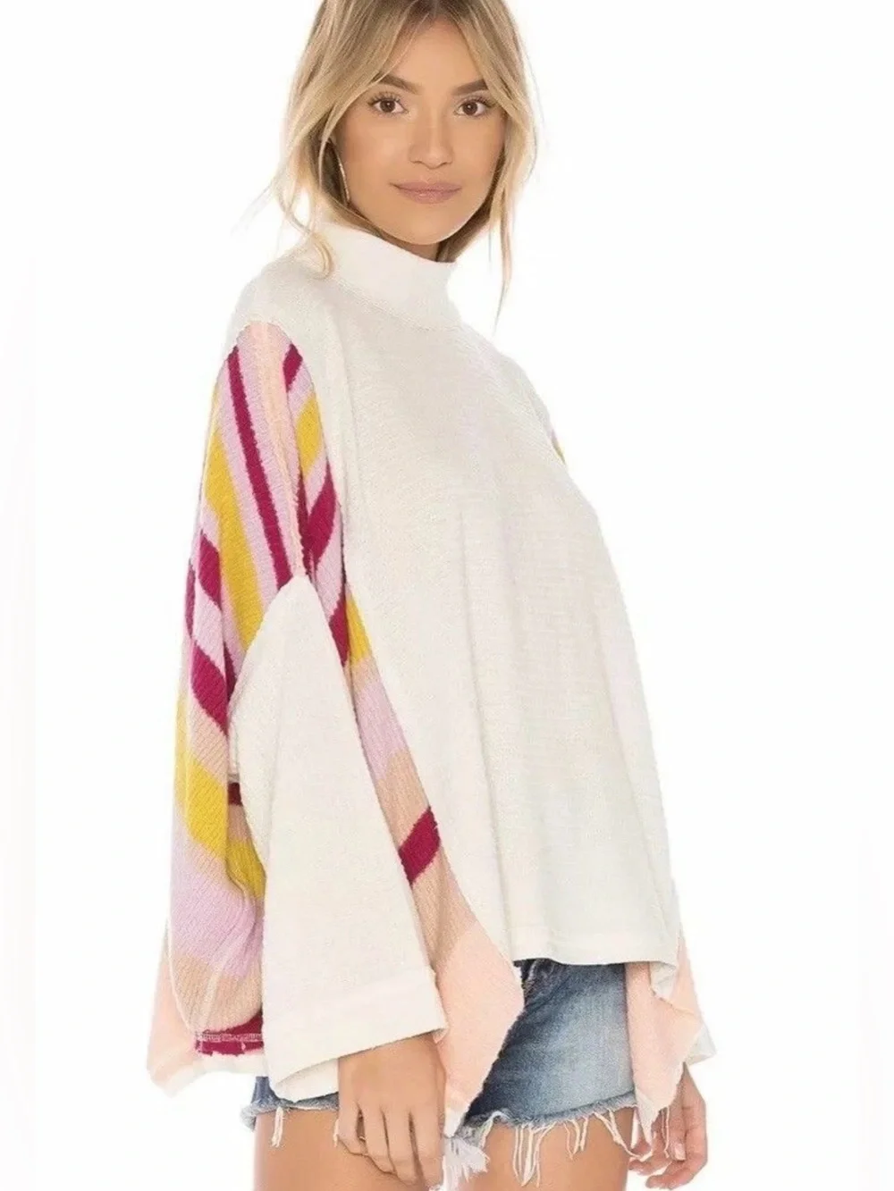 We The Free Free People Susie Swit Overused Batwing Sleeve Poncho Top